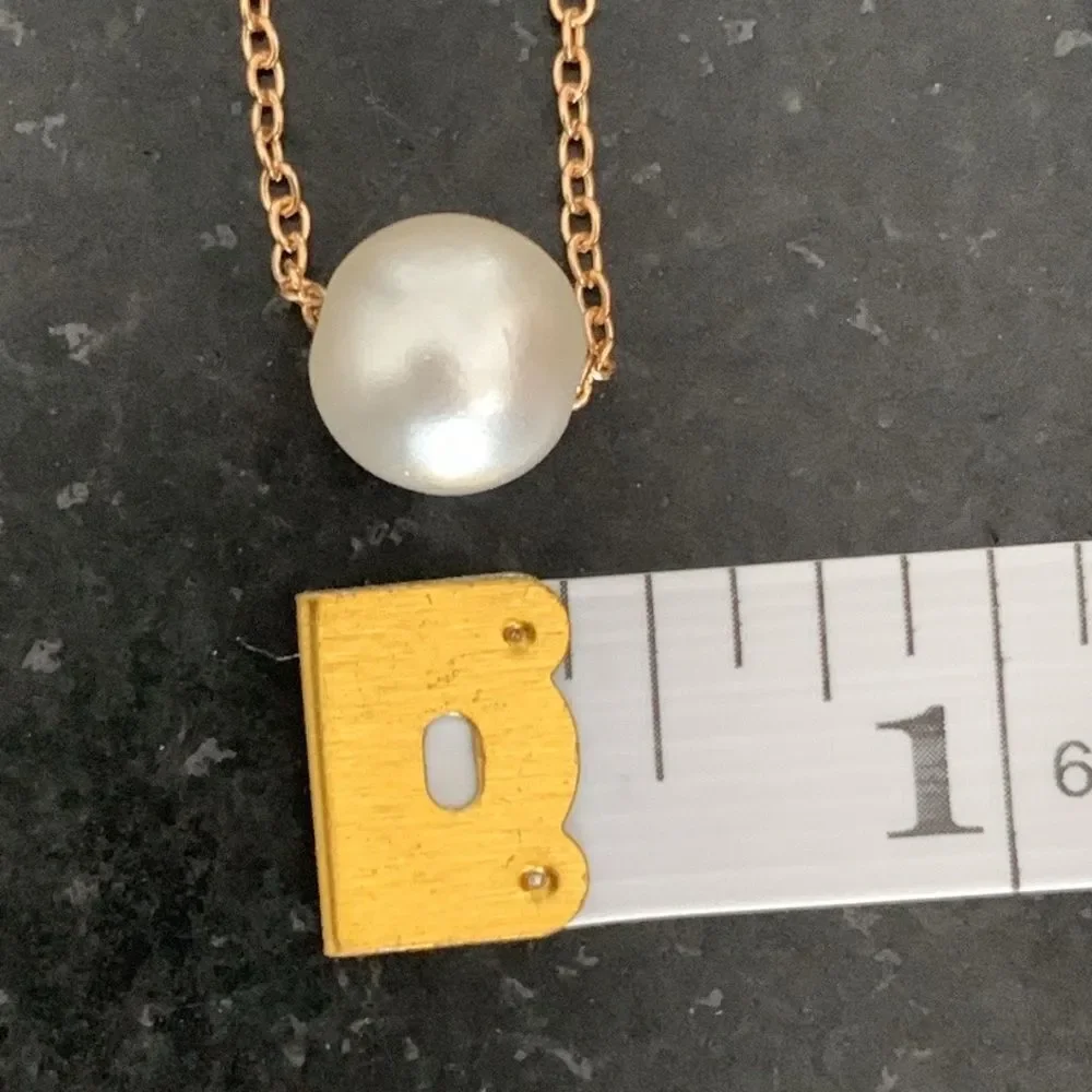 Minimalist Single Floating Faux Pearl Necklace, Gold Tone Chain